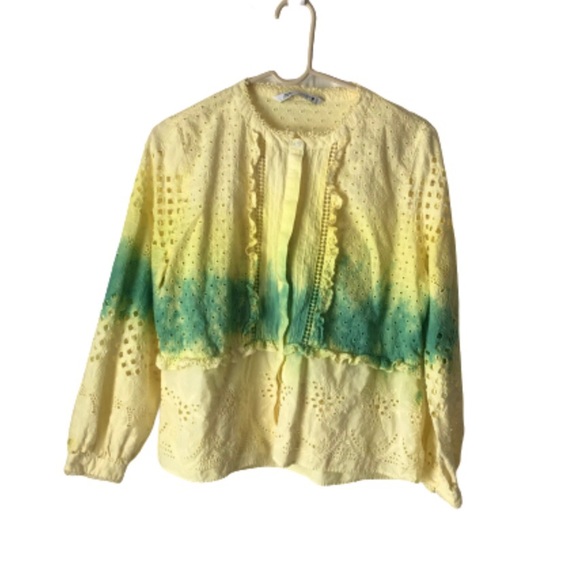 Zara Aida Blouse Custom Tie Dyed Yellow & Green Large - Picture 7 of 12
